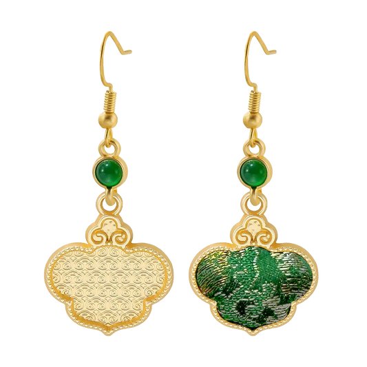 Babei Green Badayun Song Brocade Ruyi Earrings 巴贝绿色八达晕宋锦如意耳环