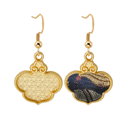 Song Brocade Earrings | Blue Horse & Blessing Pattern, by Qian Xiaoping 钱小萍蓝色马上有福宋锦耳环