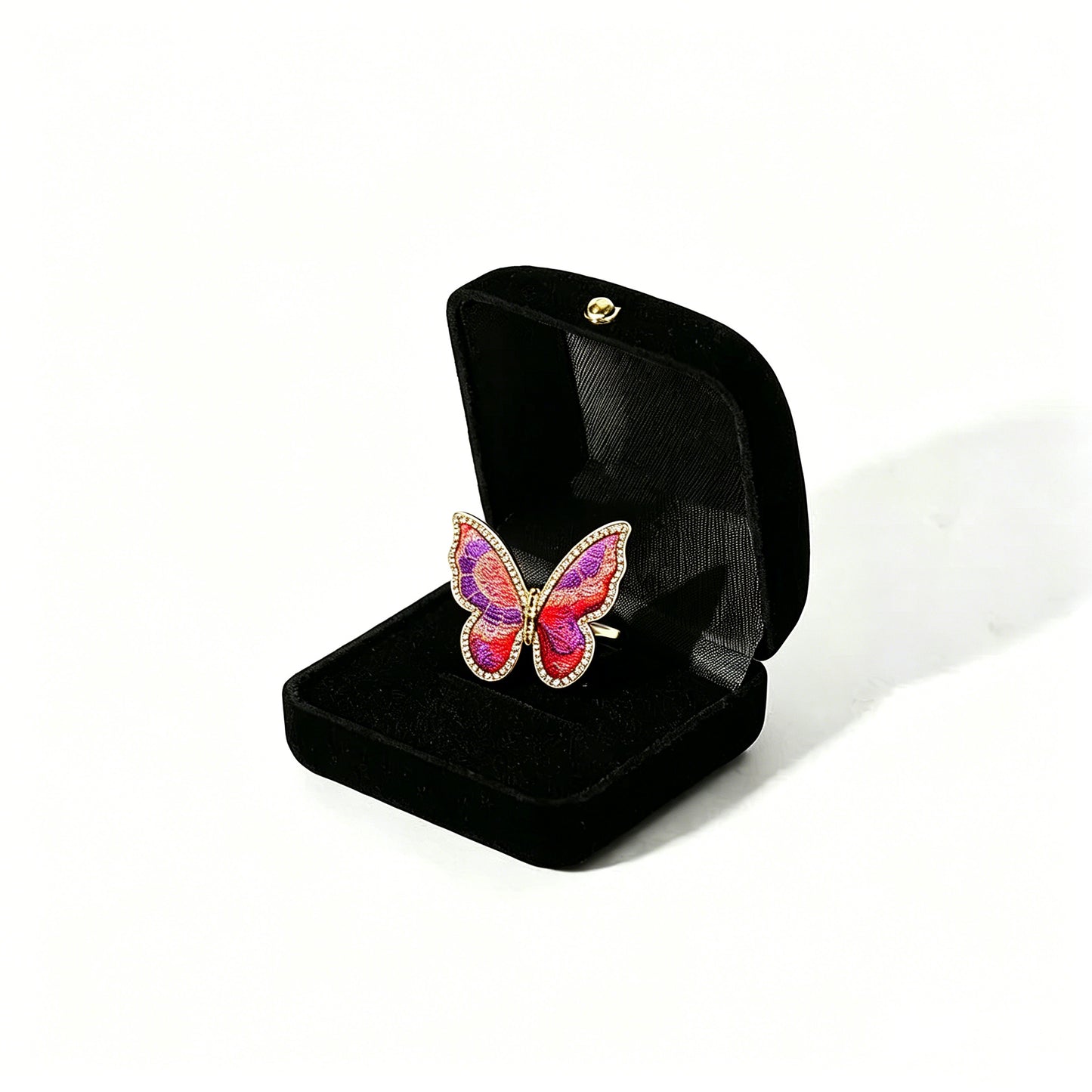 Lu Meiying Red Kui-Dragon Badayun Song Brocade Butterfly Ring | 陆美英红色夔龙八达晕宋锦蝴蝶戒指
