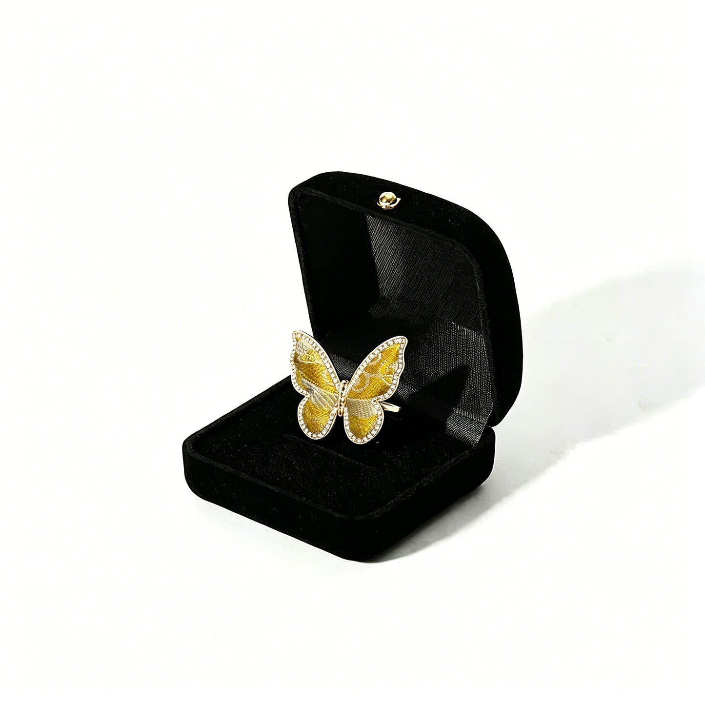 Sanma Golden Baoxiang Fortune-from-Eight-Directions Song Brocade Butterfly Ring | 三马金色宝相八方来财宋锦蝴蝶戒指