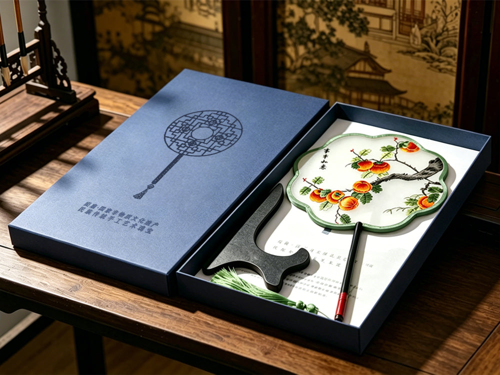 Persimmons for Good Luck Suzhou Embroidery Round Fan 柿柿如意苏绣团扇