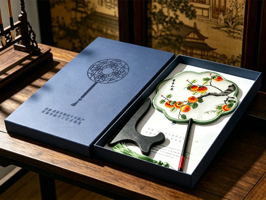 Persimmons for Good Luck Suzhou Embroidery Round Fan 柿柿如意苏绣团扇