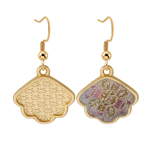 Pink Victory Pattern Song Brocade Handmade Earrings 粉定胜纹宋锦手工耳环