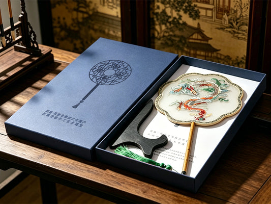 Cloud Blessing Auspicious Dragon Su-Embroidery Crabapple-shaped Palace Fan 云禧祥龙苏绣团扇