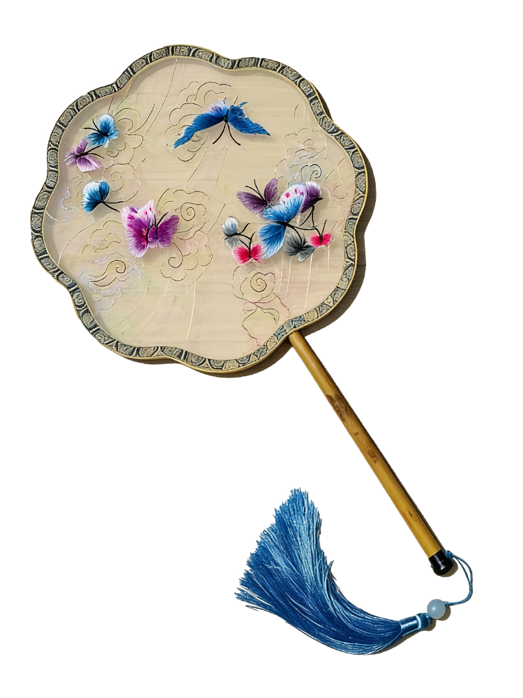 Auspicious Clouds & Colorful Butterflies Suzhou Embroidery Round Fan 祥云彩蝶苏绣团扇