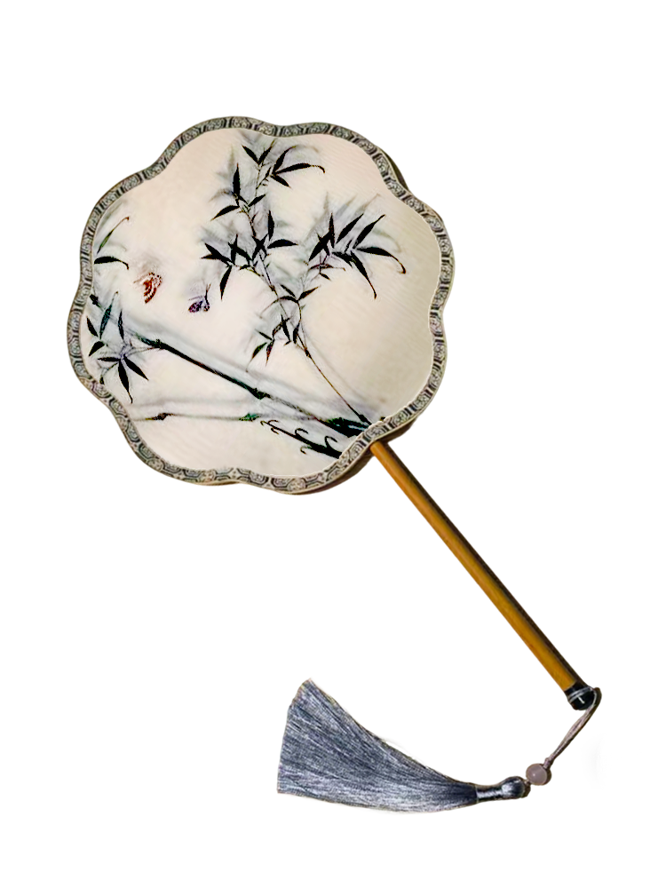 Butterflies Dancing Among Bamboos Suzhou Embroidery Round Fan 竹栖蝶舞苏绣团扇