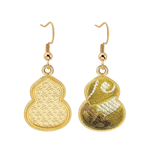 Song Brocade Earrings | Sanma, Yellow Treasure Flower Motif 三马黄色宝相宋锦耳环