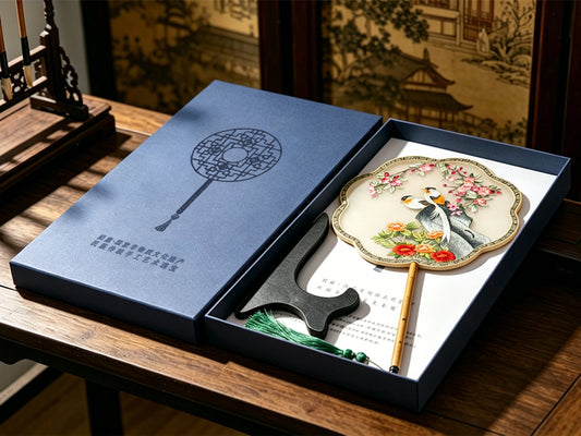 Double Blessings & Prosperity Suzhou Embroidery Floral Palace Fan 富贵成双苏绣团扇