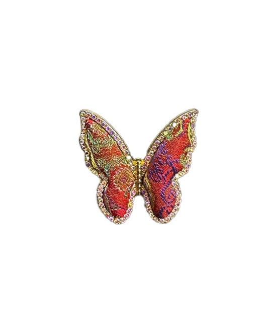 Lu Meiying Red Kui-Dragon Badayun Song Brocade Butterfly Ring | 陆美英红色夔龙八达晕宋锦蝴蝶戒指