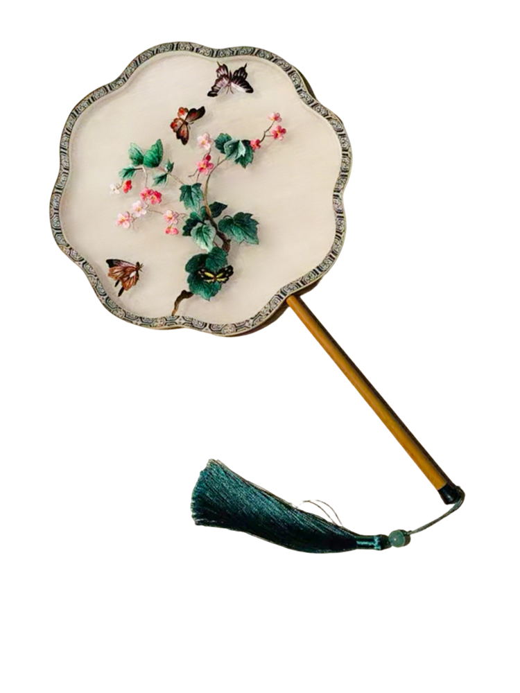 Flying Petals & Dancing Butterflies Suzhou Embroidery Round Fan 花飞蝶舞苏绣团扇