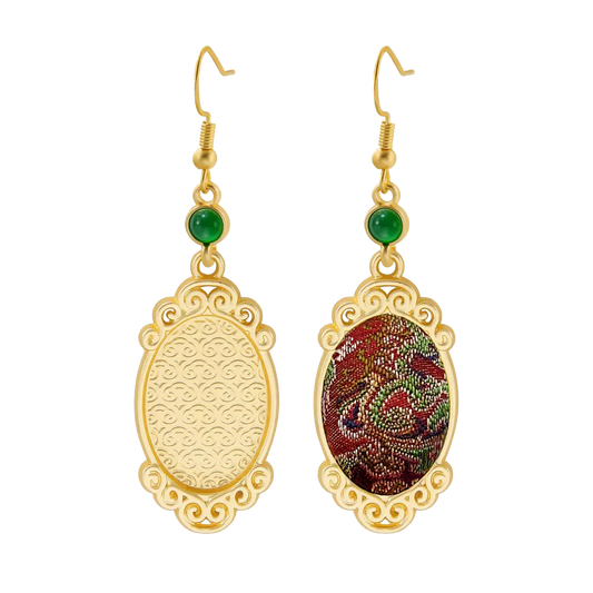 Shangjiukai Red Badayun Song Brocade Earrings 上久楷红八达晕宋锦耳环