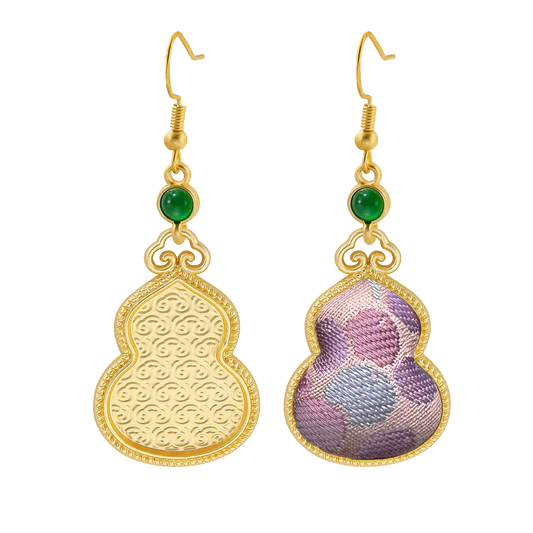 Sanma Squirrel & Grape Song Brocade Gourd Earrings 三马松鼠葡萄宋锦葫芦耳环