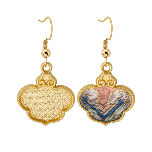 Song Brocade Earrings | Red Immortal Herb & Treasure Flower, by Qian Xiaoping 钱小萍红色仙草宝相宋锦耳环