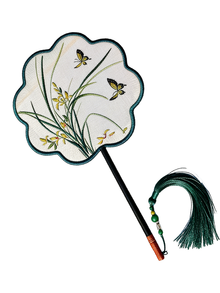 Phalaenopsis Orchid Suzhou Embroidery Round Fan 蝴蝶兰花苏绣团扇