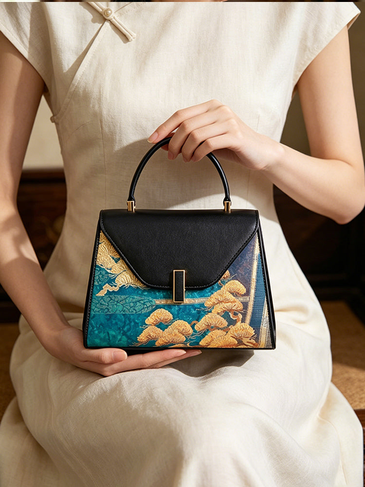 Green Cliff Pine Nishijin Weave Handbag | 青岩松西阵织手提包