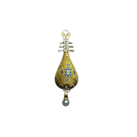 Golden Treasure Flower & All-Round Fortune Song Brocade Brooch · Sanma 三马金色宝相八方来财宋锦胸针