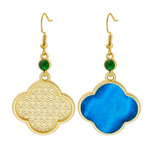 Four-leaf Clover Vintage Silk Satin Earrings 四叶草老缎耳环