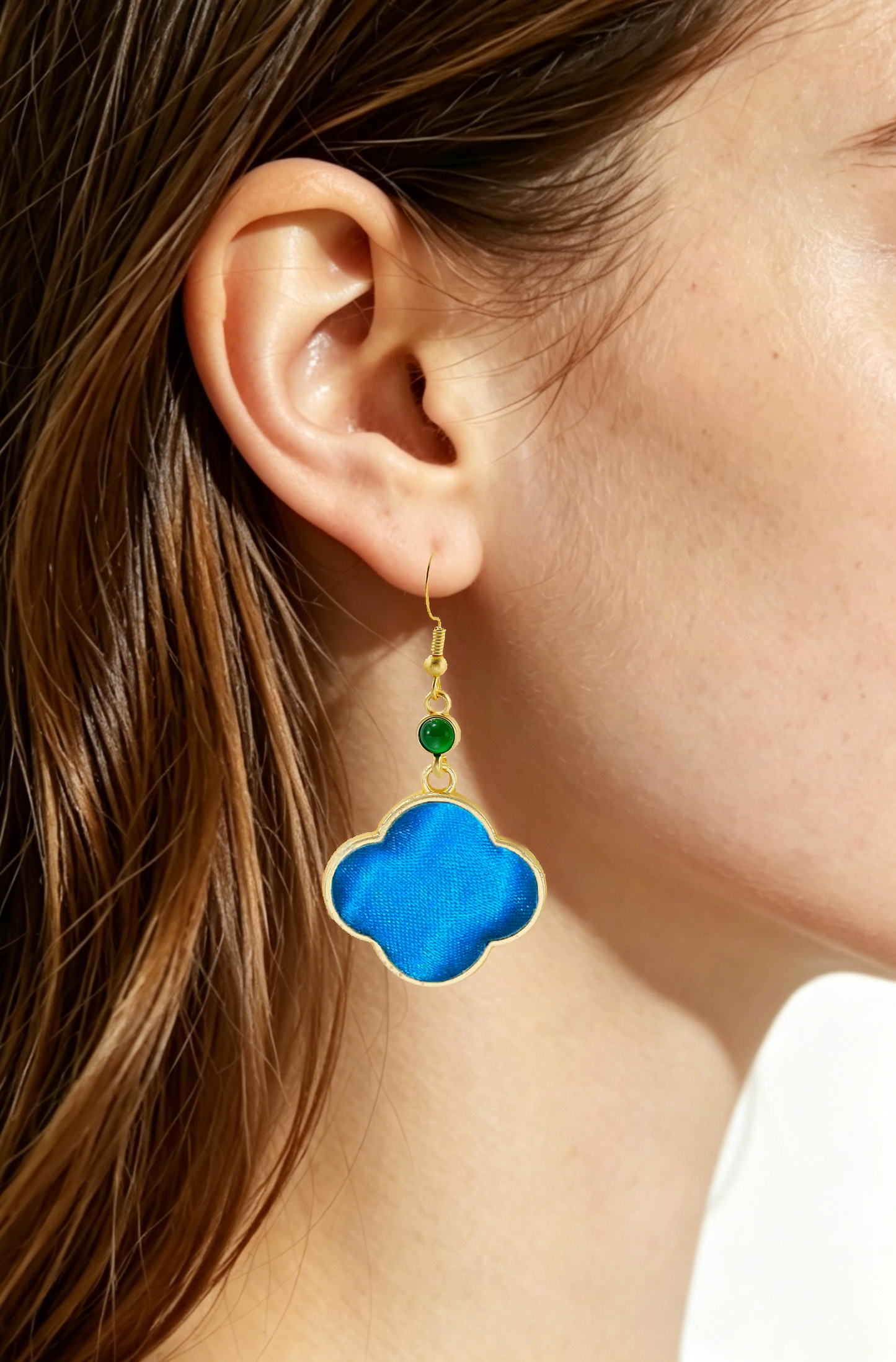 Four-leaf Clover Vintage Silk Satin Earrings 四叶草老缎耳环
