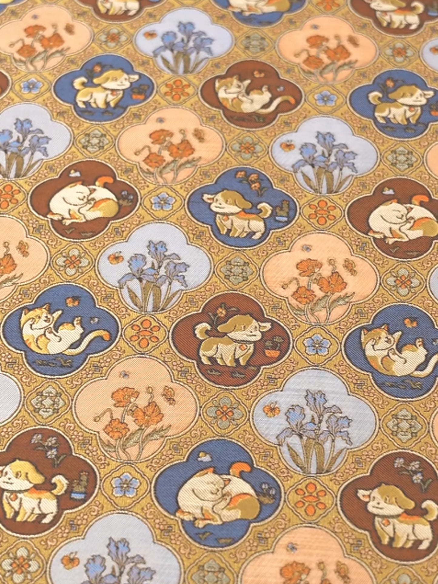 Playful Cats & Dogs Spring Scene Tang Brocade Card Holder | 猫狗闹春唐锦卡包