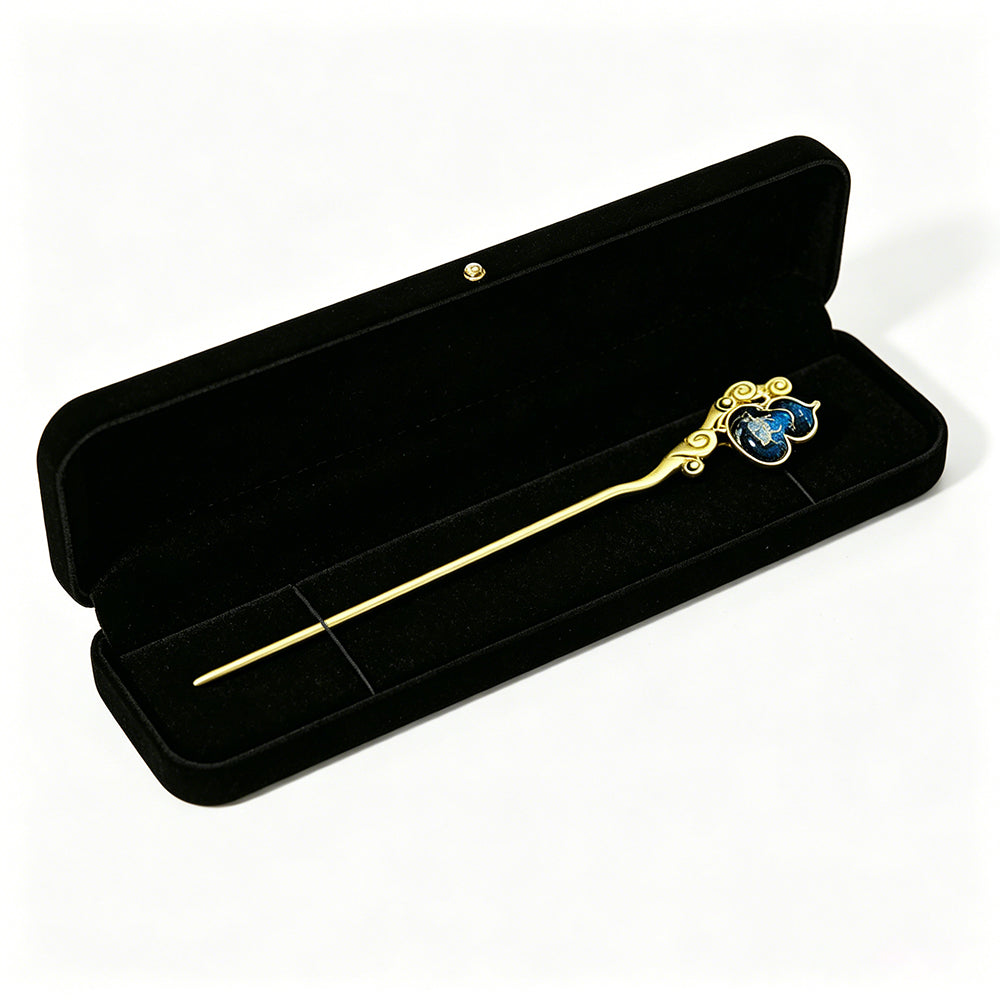 Blue Immortal Herb & Treasure Flower Song Brocade Hairpin by Qian Xiaoping 钱小萍蓝色仙草宝相宋锦发簪