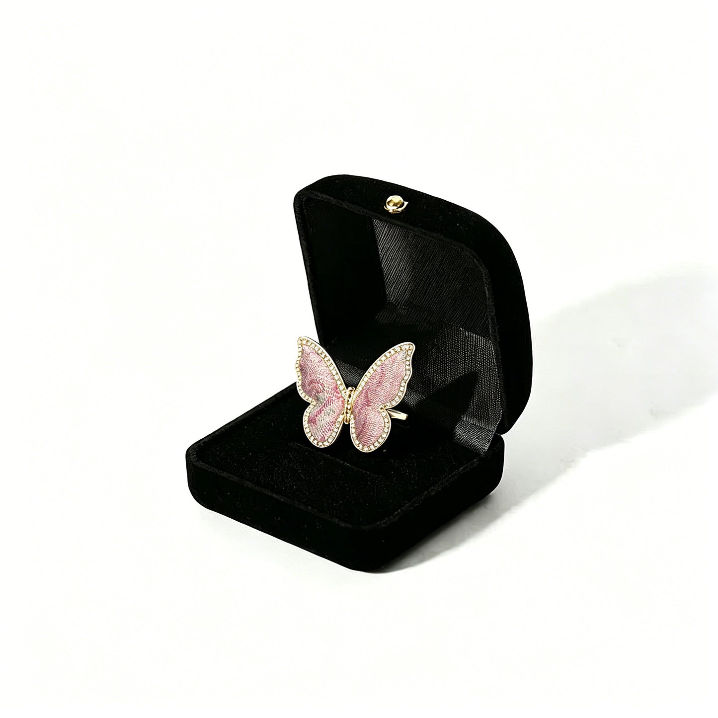 Sanma Pink Badayun Pattern Song Brocade Butterfly Ring | 三马粉色八达晕纹宋锦蝴蝶戒指