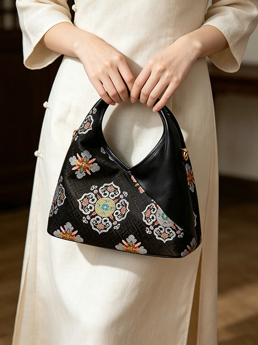 Round Floral Auspicious Motif Song Brocade Handbag 团花瑞韵宋锦手提包