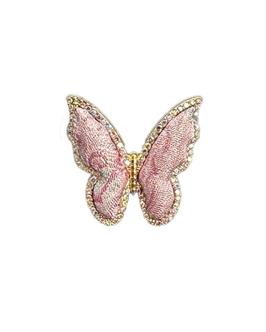 Sanma Pink Badayun Pattern Song Brocade Butterfly Ring | 三马粉色八达晕纹宋锦蝴蝶戒指