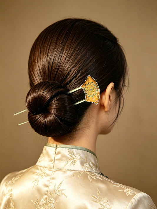 Ruyi, Gourd, Turtle Shell & Dragon Pattern Song Brocade Hairpin · Shangjiukai 上久楷如意葫芦龟背龙纹宋锦发簪