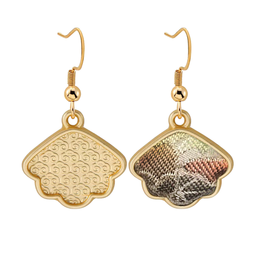 Song Brocade Earrings, Chinese Silk Hundred Flowers Chasing Dragon Pattern 中国丝绸百花撵龙纹宋锦耳环