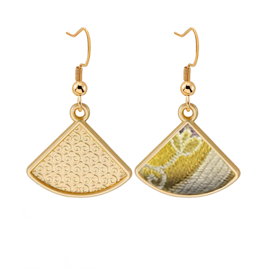 Song Brocade Earrings | Sanma, Yellow Treasure Flower Motif 三马黄色宝相宋锦耳环