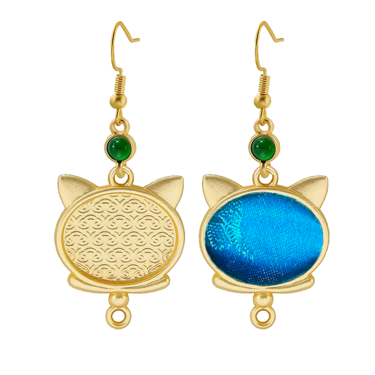 Cat-shaped Vintage Silk Satin Earrings 猫型老缎耳环