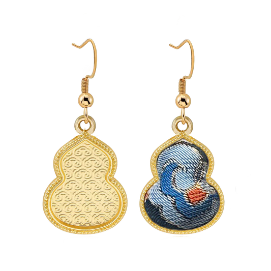 Song Brocade Earrings | Blue Immortal Herb & Treasure Flower, by Qian Xiaoping 钱小萍蓝色仙草宝相宋锦耳环