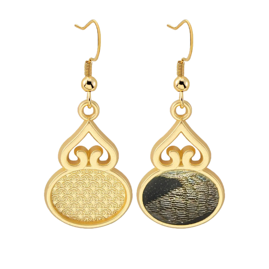 Song Brocade Earrings | Kylin & Peony Pattern, by Li Dexi 李德喜麒麟牡丹宋锦耳环