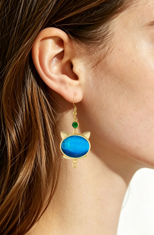 Cat-shaped Vintage Silk Satin Earrings 猫型老缎耳环