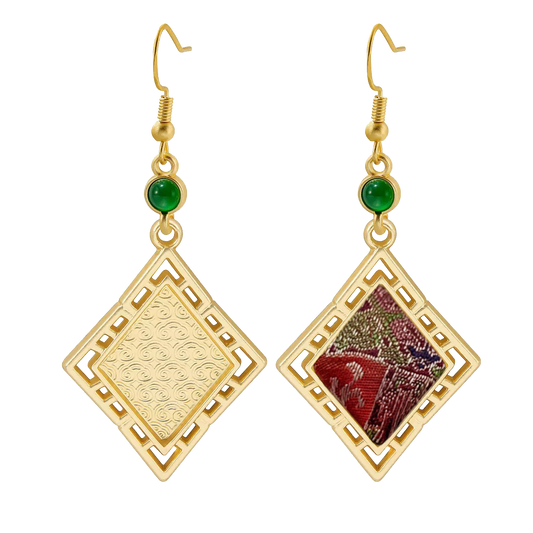 Shangjiukai Red Badayun Song Brocade Earrings 上久楷红八达晕宋锦耳环