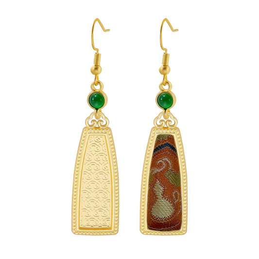 Lu Meiying Autumn Garden Scenery Song Brocade Ladder-shaped Long Earrings 陆美英满园秋色宋锦长梯型耳环