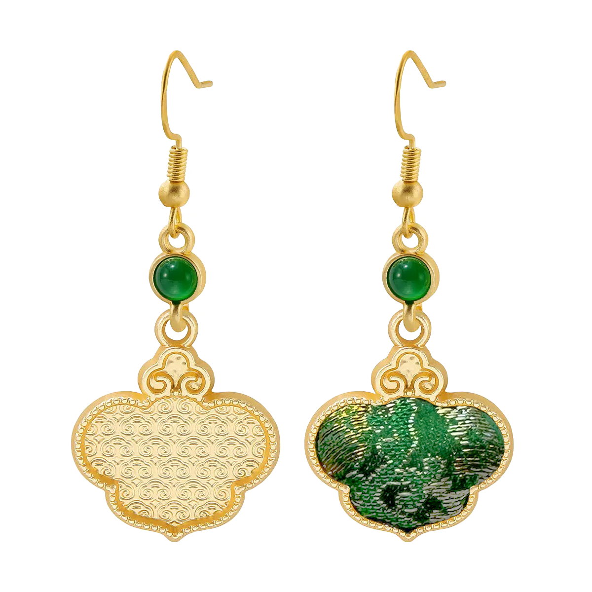 Babei Green Badayun Song Brocade Ruyi Earrings 巴贝绿色八达晕宋锦如意耳环