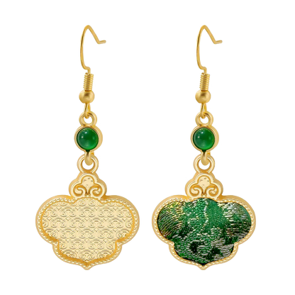Babei Green Badayun Song Brocade Ruyi Earrings 巴贝绿色八达晕宋锦如意耳环