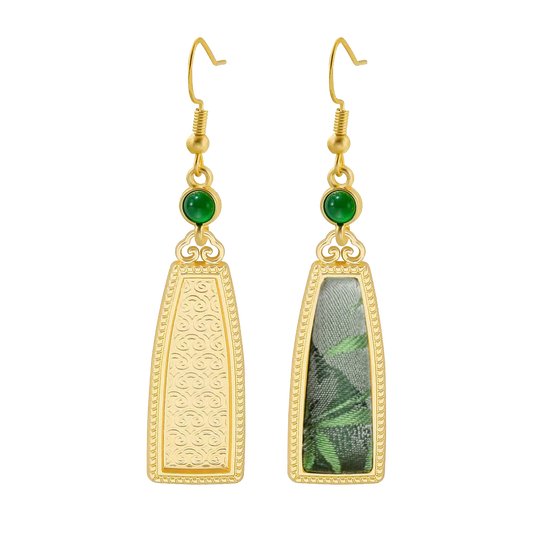 Sudi Bright Spring Scenery Song Brocade Ladder-shaped Long Earrings 苏地春和景明宋锦长梯型耳环