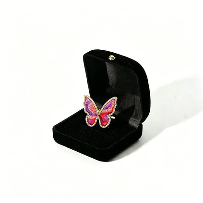 Lu Meiying Red Kui-Dragon Badayun Song Brocade Butterfly Ring | 陆美英红色夔龙八达晕宋锦蝴蝶戒指