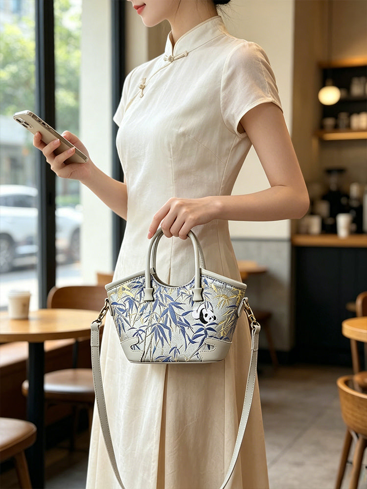 Panda Garden Song Brocade Crossbody & Handheld Bag | 熊猫园林宋锦可斜挎手提包