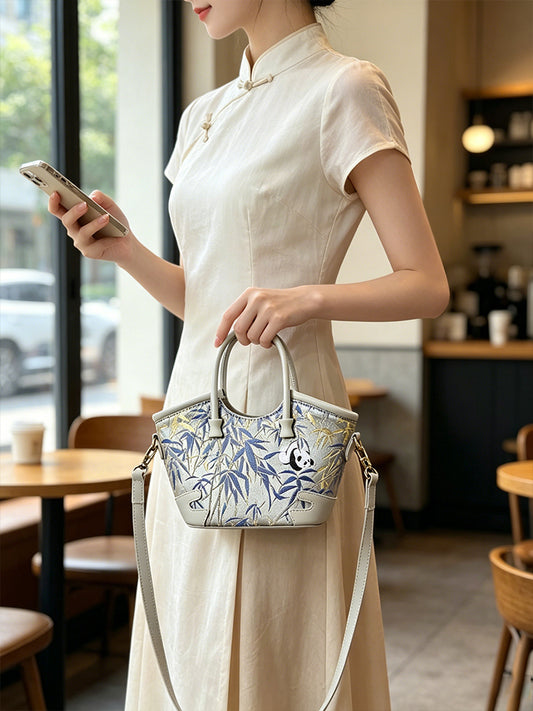 Panda Garden Song Brocade Crossbody & Handheld Bag | 熊猫园林宋锦可斜挎手提包