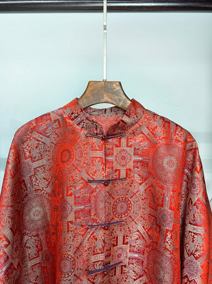 Song Brocade Coat・Red Bada Yun Color-blocked Design 红八大晕宋锦撞色外套