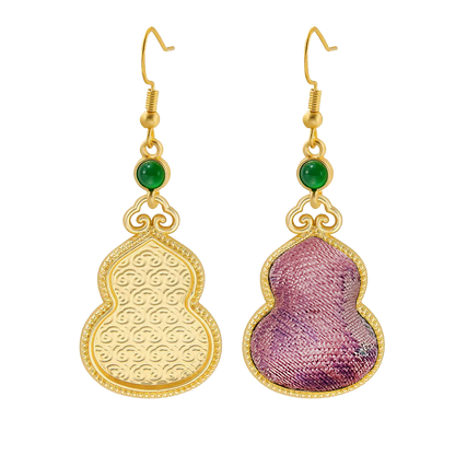 Sanma Squirrel & Grape Song Brocade Gourd Earrings 三马松鼠葡萄宋锦葫芦耳环