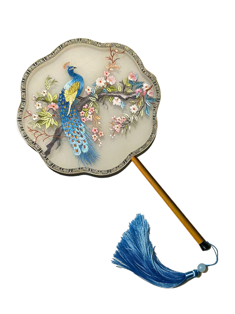 Peacocks Bless Fortune・Peony & Crabapple Suzhou Embroidery Floral Palace Fan 孔雀纳福苏绣团扇