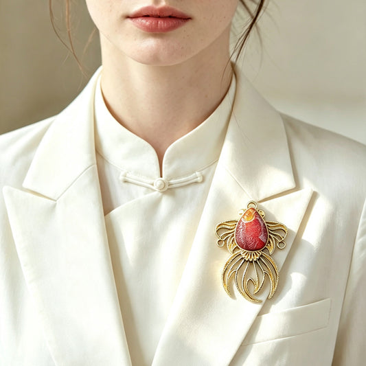 Golden Fish & Abundance Song Brocade Brooch by Lu Meiying 陆美英金玉满堂红金鱼宋锦胸针