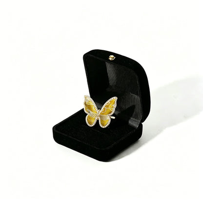 Sanma Golden Baoxiang Fortune-from-Eight-Directions Song Brocade Butterfly Ring | 三马金色宝相八方来财宋锦蝴蝶戒指