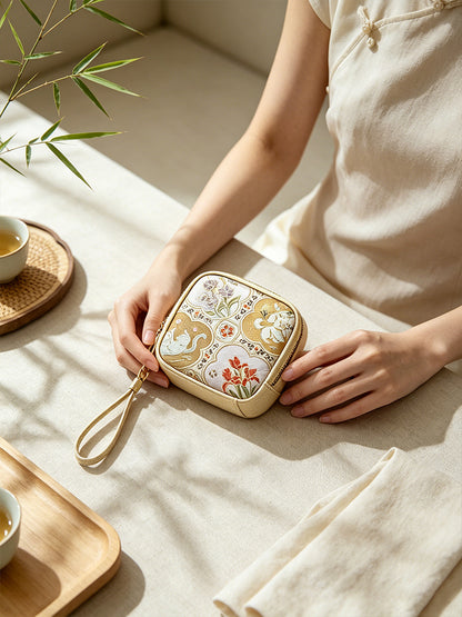 Playful Cats & Dogs Spring Scene Tang Brocade Card Holder | 猫狗闹春唐锦卡包