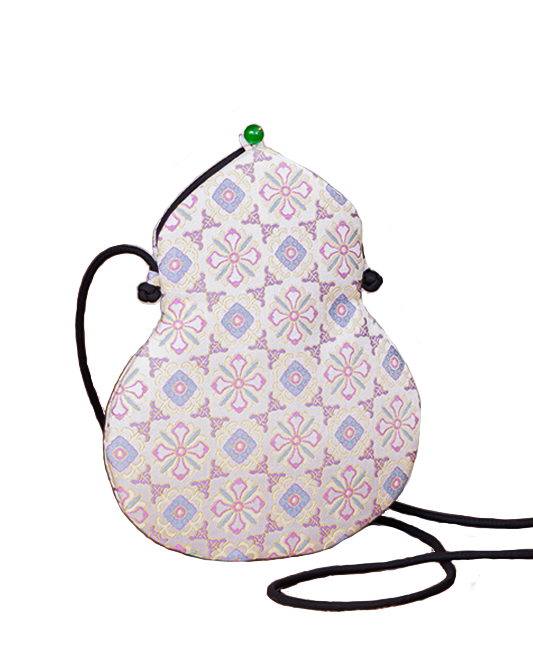Multicolor Dragon Phoenix Lion Round Medallion Song Brocade Gourd Crossbody Bag | 五彩团龙凤狮纹宋锦葫芦斜挎包