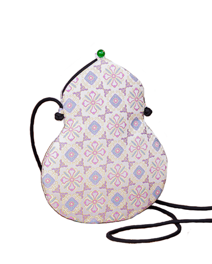 Multicolor Dragon Phoenix Lion Round Medallion Song Brocade Gourd Crossbody Bag | 五彩团龙凤狮纹宋锦葫芦斜挎包